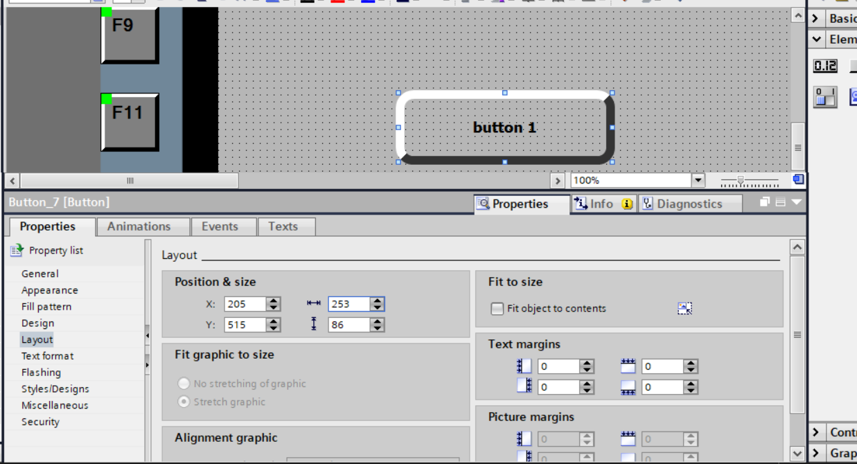 button layout property in wincc hmi